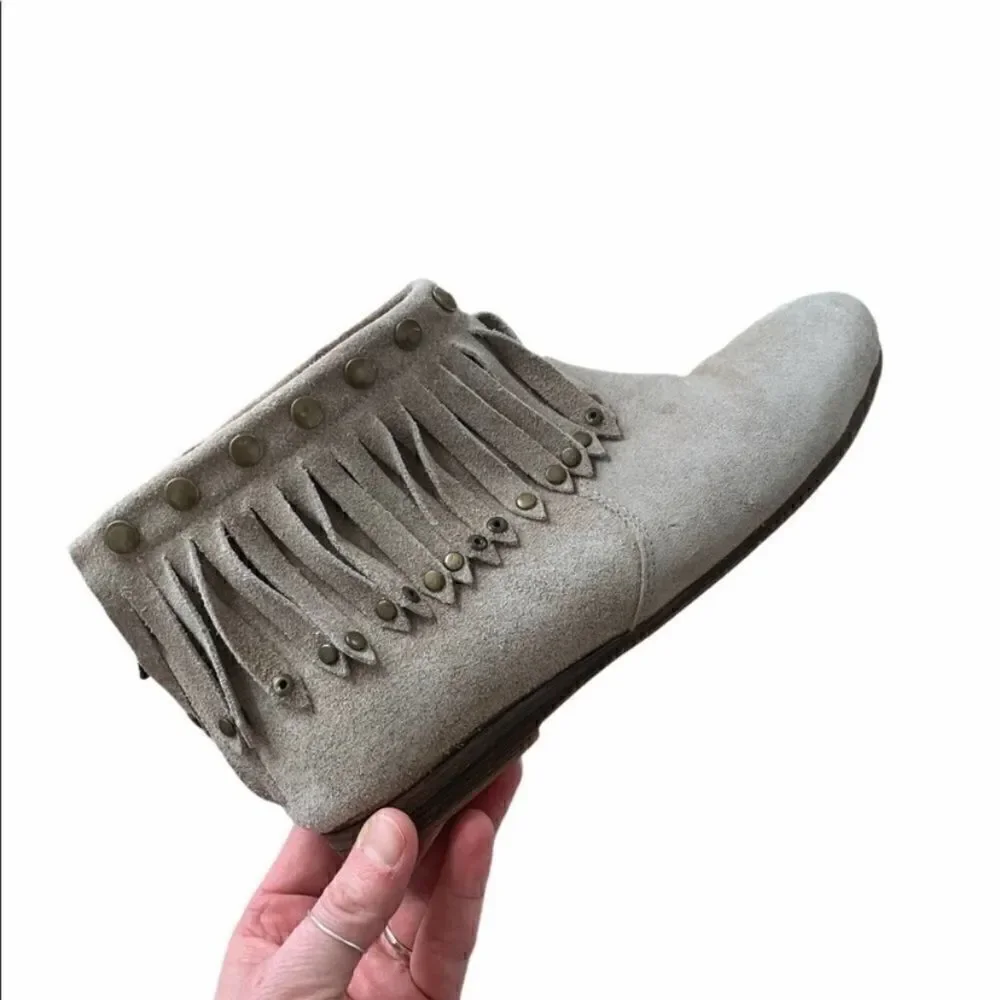 Anine Bing Suede Fringe Ankle Boots Studded Western Boho Taupe EU 37/ US 7